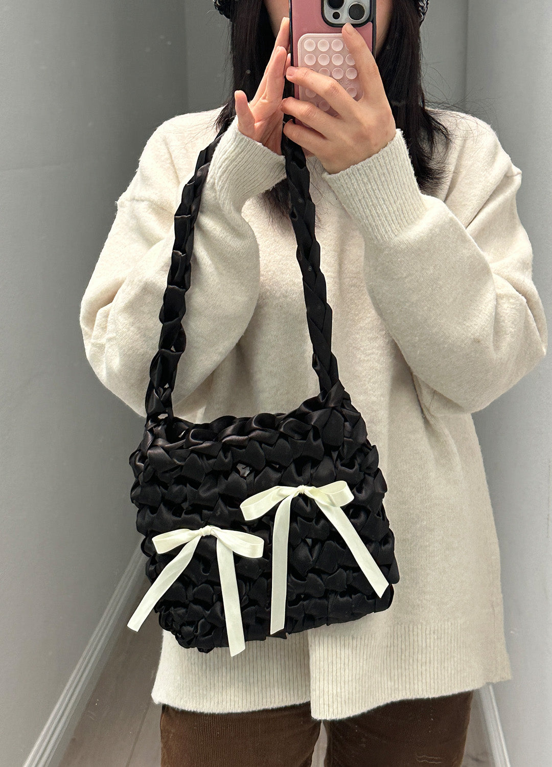 Satin Square Bag S (Black)
