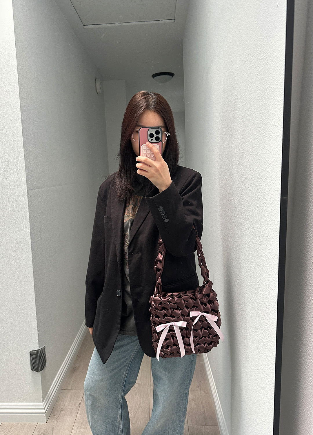 Satin Square Bag S (Brown)