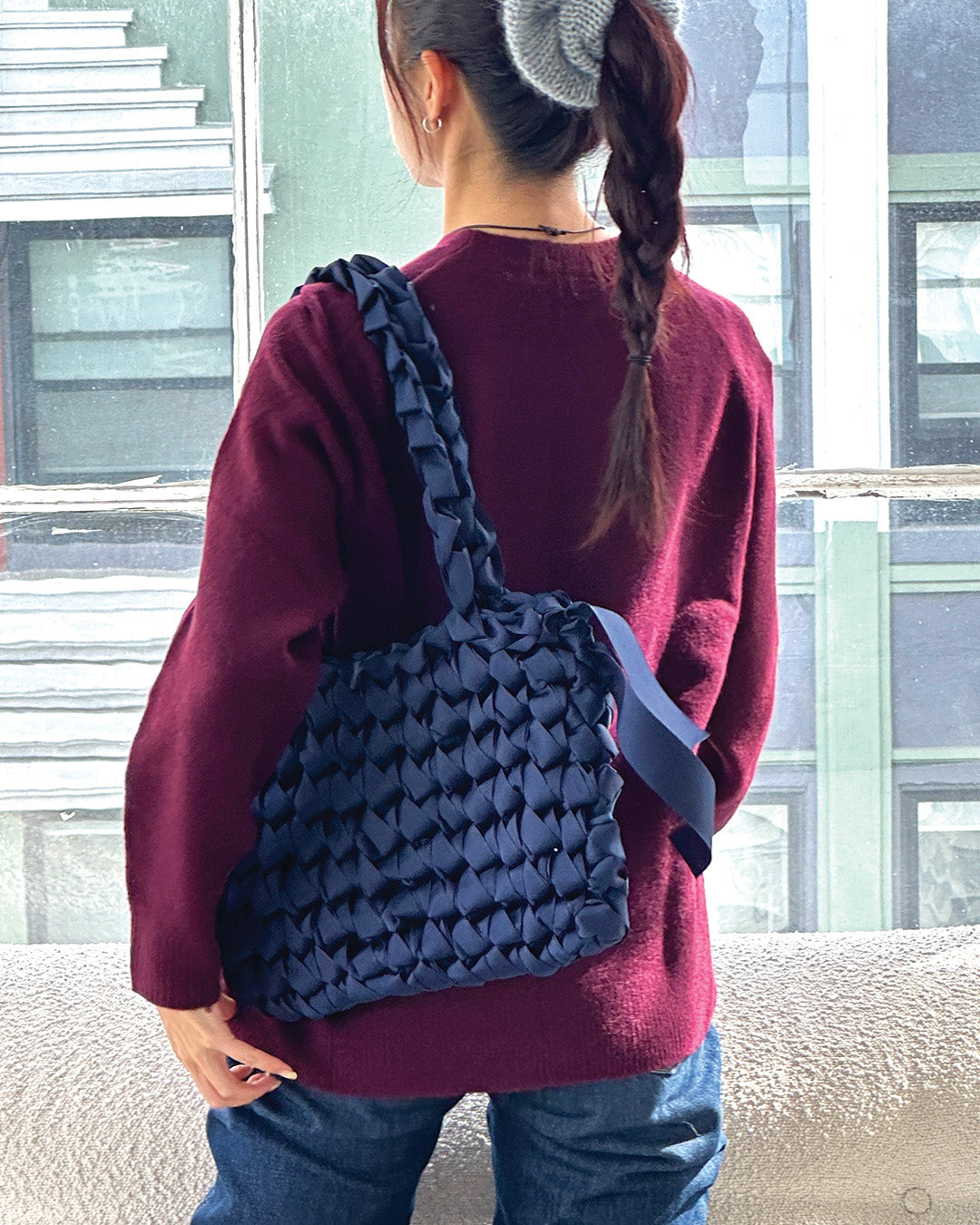 Rectangular Shoulder Bag (Navy)