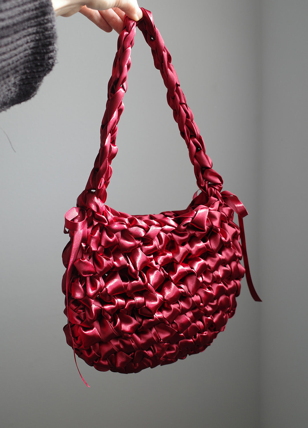 Satin Half-Moon Bag S (Red)