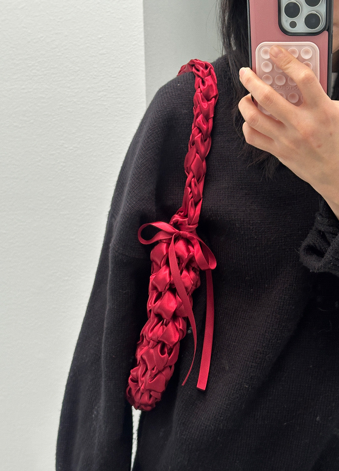 Satin Half-Moon Bag S (Red)