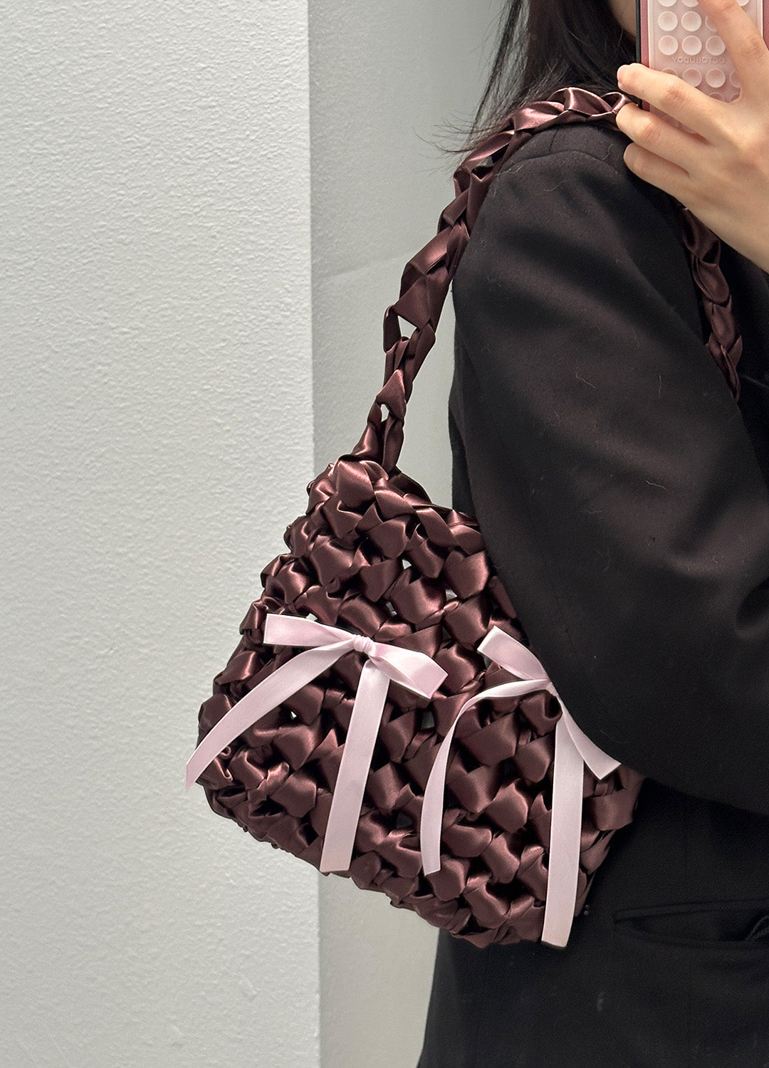 Satin Square Bag S (Brown)