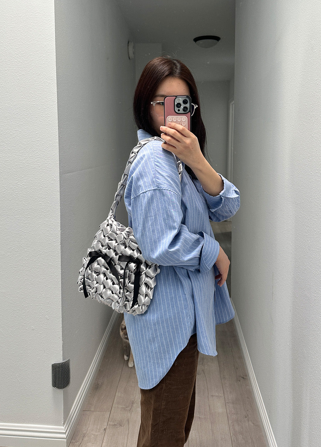 Satin Square Bag S (Silver)